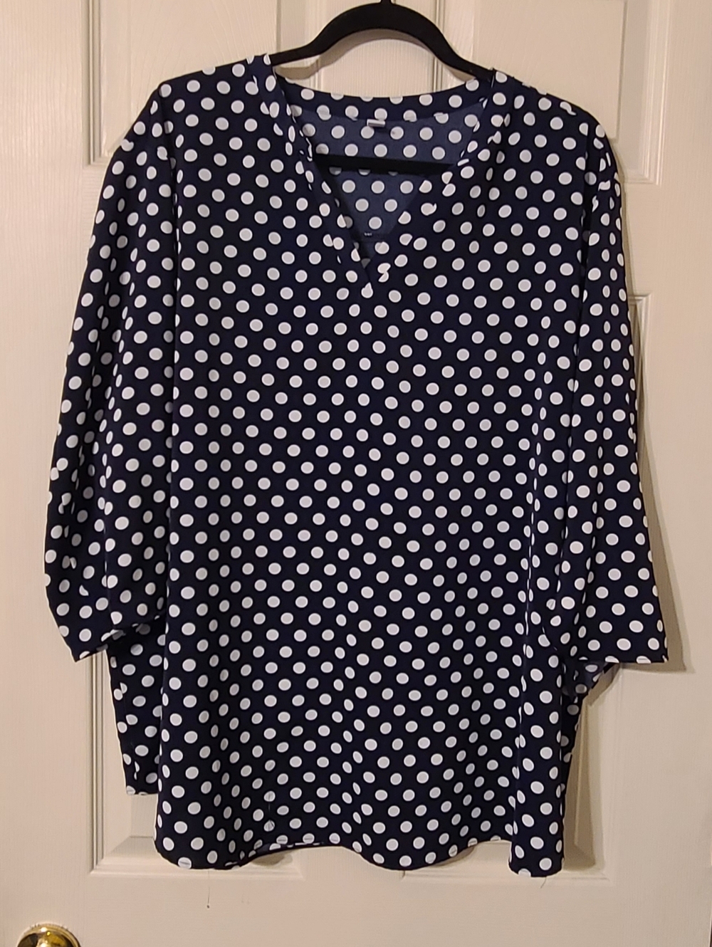Polka Dot V-Neck Women’s Top - Navy and White